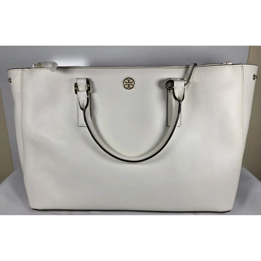 Tory Burch Leather Robinson Double Zip Large Tote  New Ivory Nwt